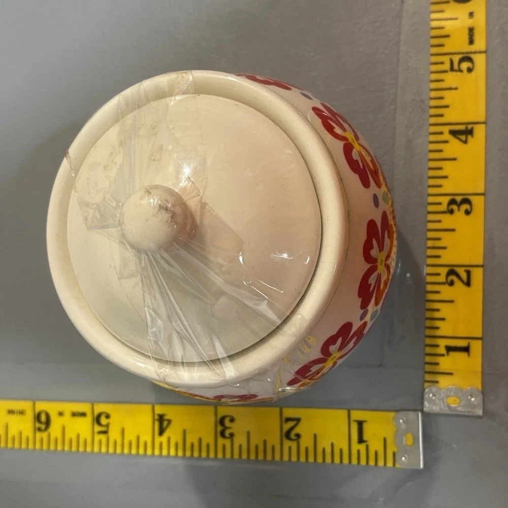 Pioneer Woman Sugar Dish with Lid White & Red Yellow Floral Pattern Kitchen Gift